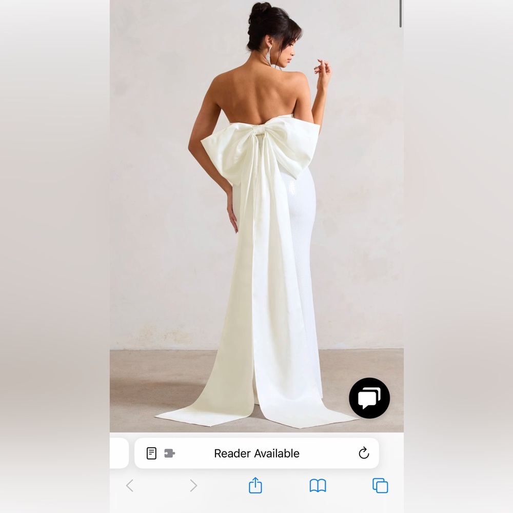 CLUB L LONDON WHITE SEQUIN BANDEAU SPLIT MAXI DRESS WITH OVERSIZED BOW